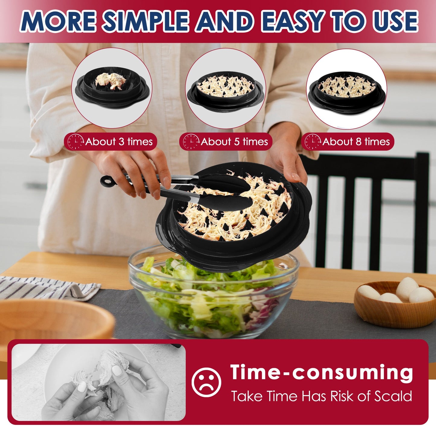 10.8'' Chicken Shredder Tool Twist Large, AOSION Meat Shredder, Chicken Shredder Visible, Desmenuzador De Pollo Ergonomic Handle, Includes Brush, Food Holder, DIY Sticker