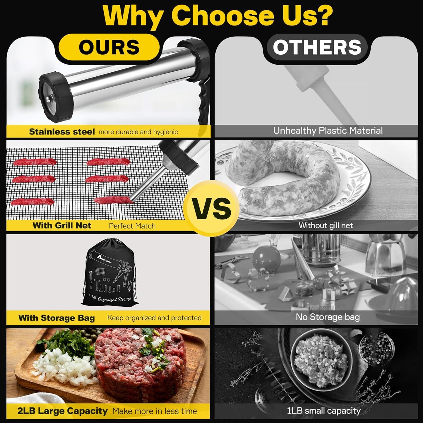 Artcorner Professional Jerky Gun for Ground Meat | 2.0LB Capacity Jerky Maker Kit with 5 Attachments