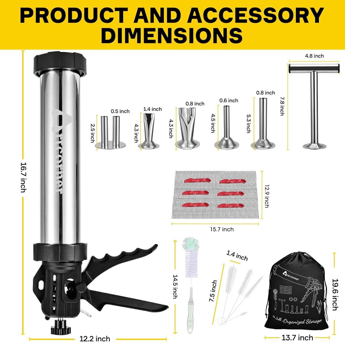 Artcorner Professional Jerky Gun for Ground Meat | 2.0LB Capacity Jerky Maker Kit with 5 Attachments
