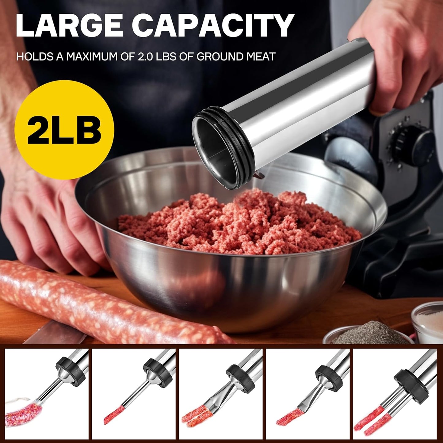 Artcorner Professional Jerky Gun for Ground Meat | 2.0LB Capacity Jerky Maker Kit with 5 Attachments