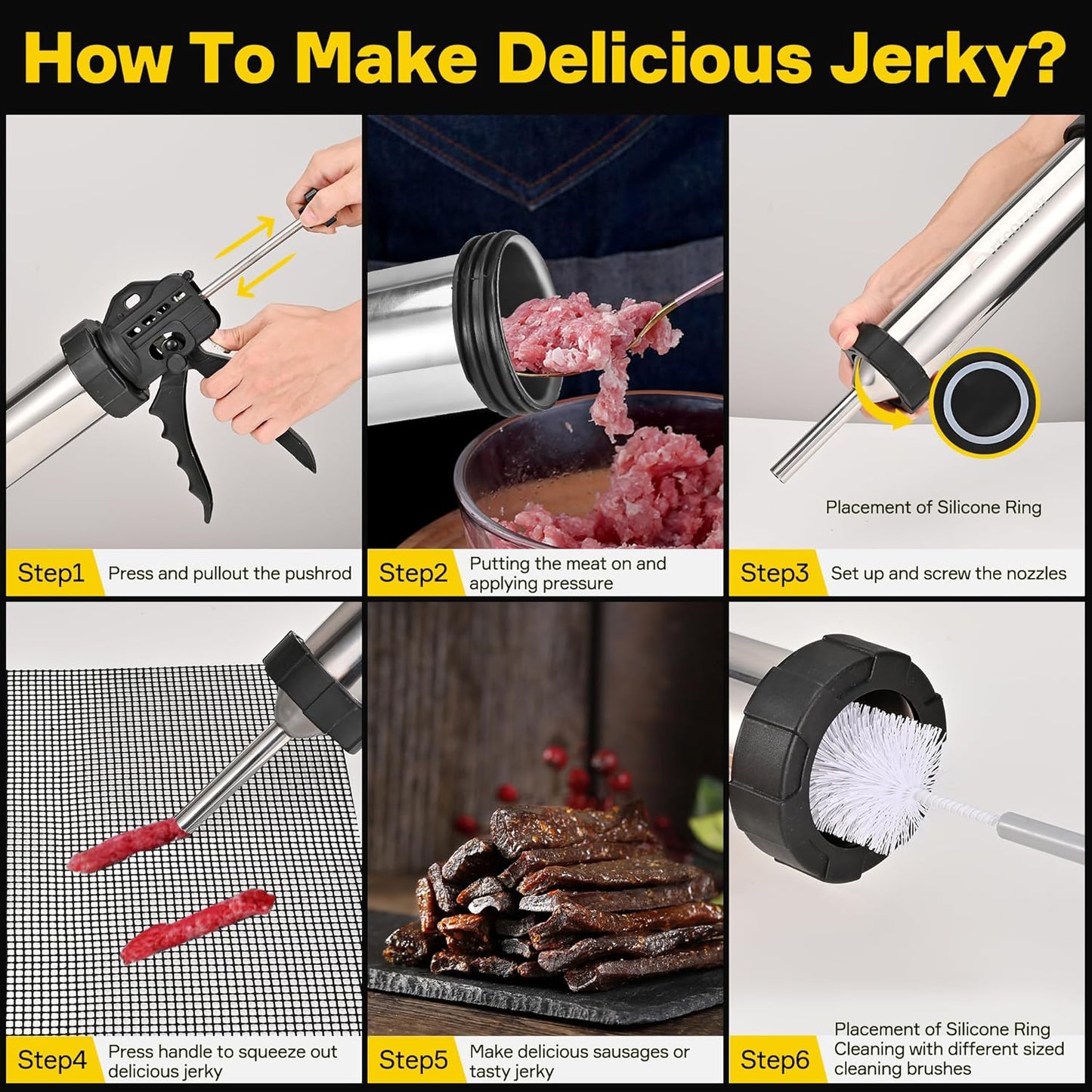 Artcorner Professional Jerky Gun for Ground Meat | 2.0LB Capacity Jerky Maker Kit with 5 Attachments