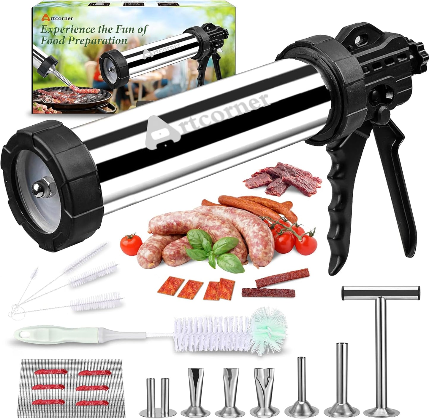 Artcorner Professional Jerky Gun for Ground Meat | 2.0LB Capacity Jerky Maker Kit with 5 Attachments