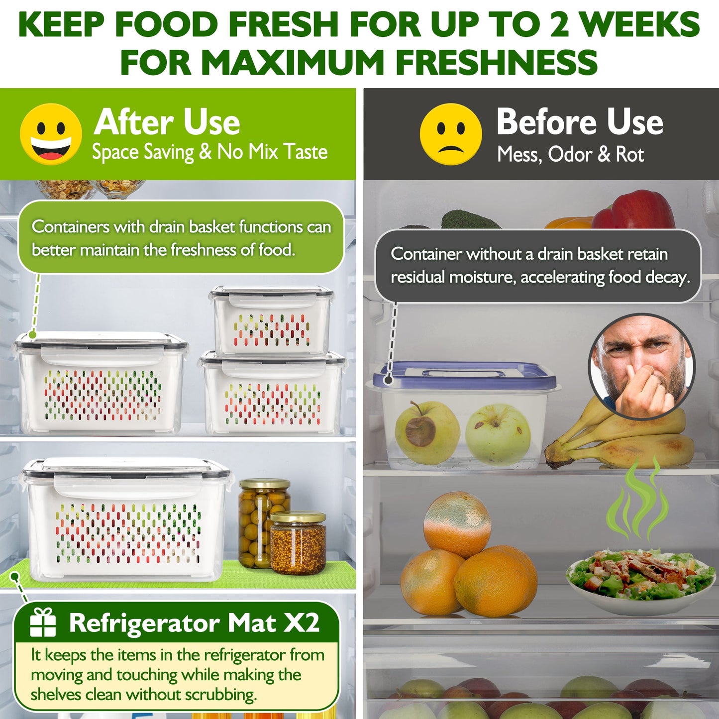 AOSION Fruit Storage Containers, Fridge Organizer