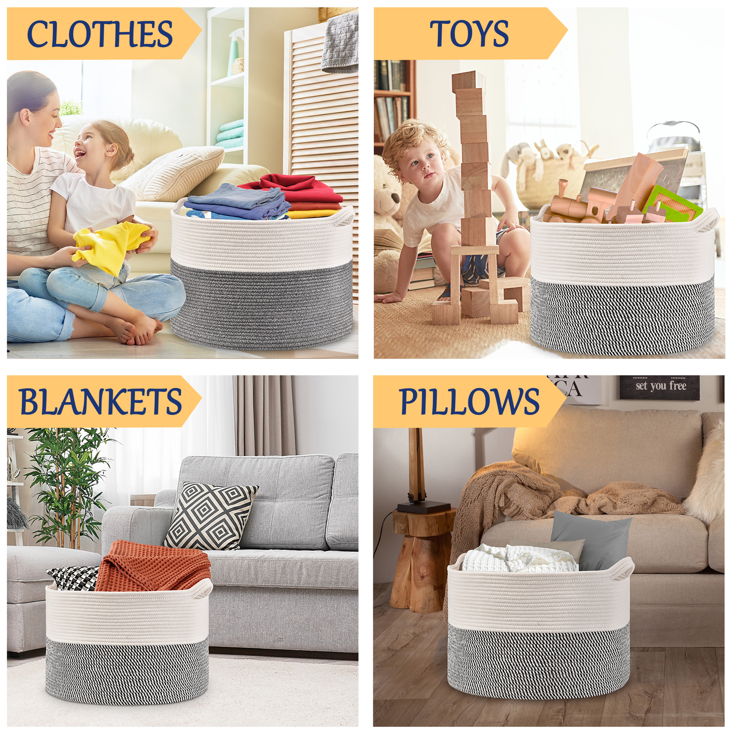 AOSION Blanket Basket, Rope Basket for Bathroom Bedroom