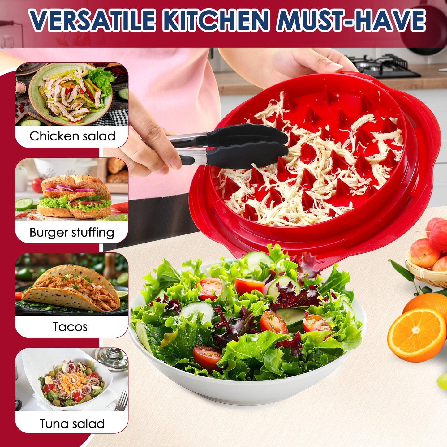 10.8'' Chicken Shredder Tool Twist Large, AOSION Meat Shredder, Chicken Shredder Visible, Desmenuzador De Pollo Ergonomic Handle, Includes Brush, Food Holder, DIY Sticker