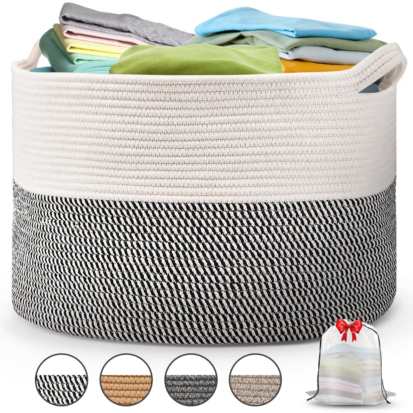 AOSION Blanket Basket, Rope Basket for Bathroom Bedroom