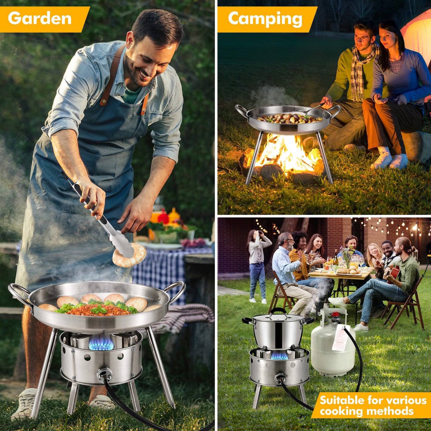 AOSION 21'' Stainless Steel Concave Comal with Propane Burner