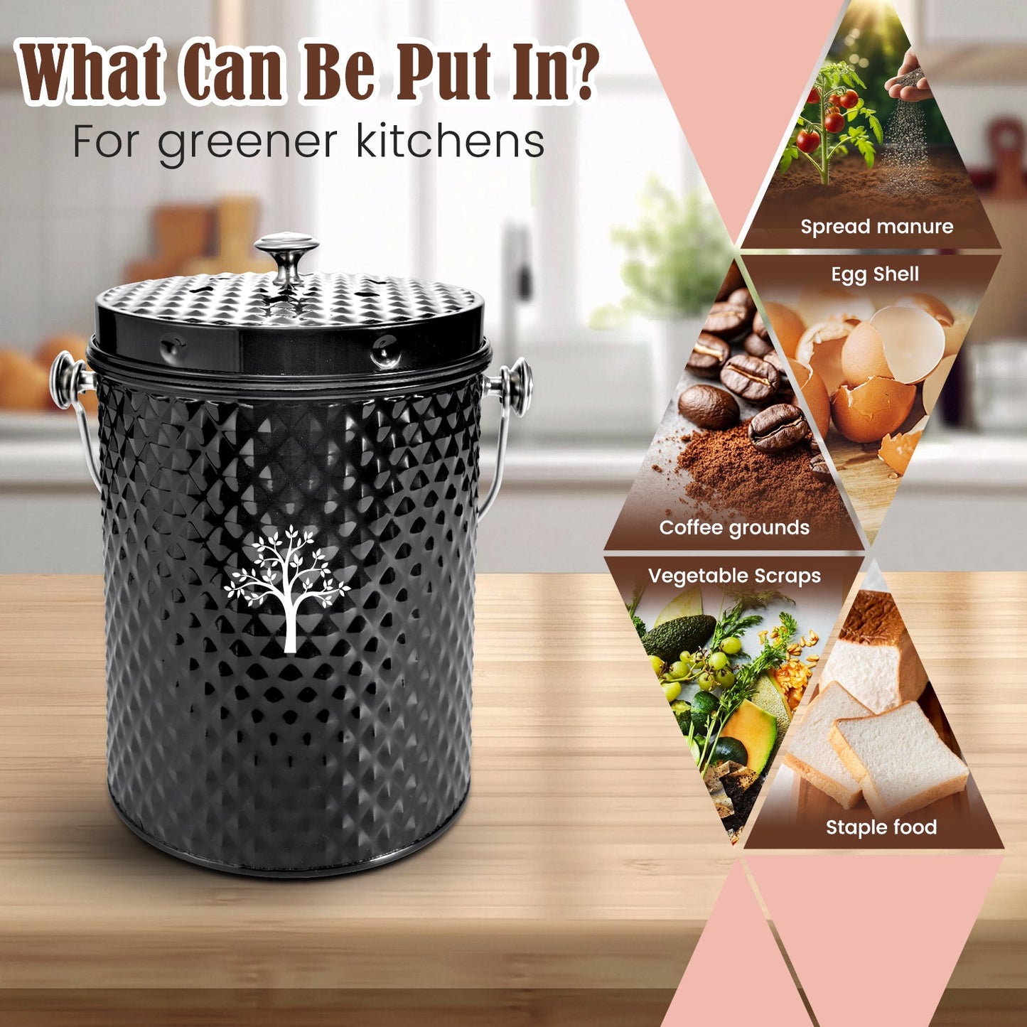 AOIOSN Countertop Compost Bin Kitchen，Odorless Indoor Compost Bin