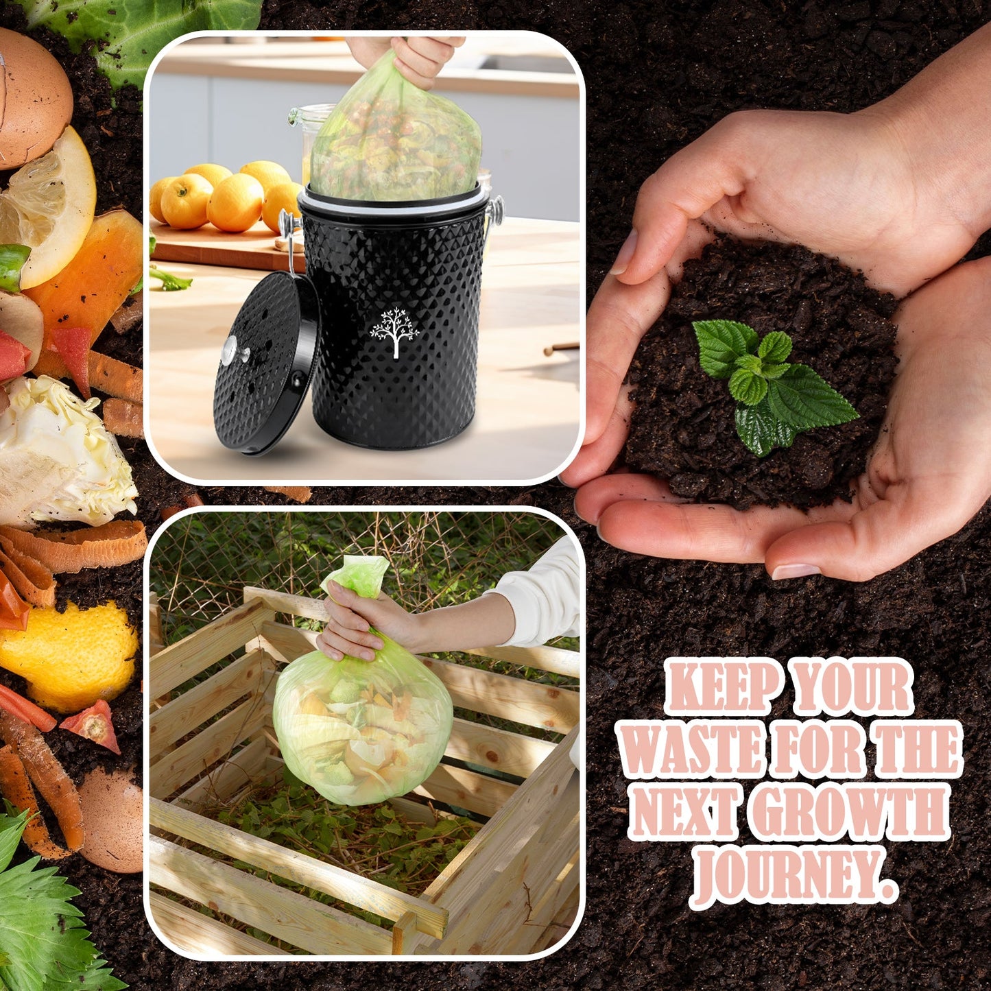 AOIOSN Countertop Compost Bin Kitchen，Odorless Indoor Compost Bin