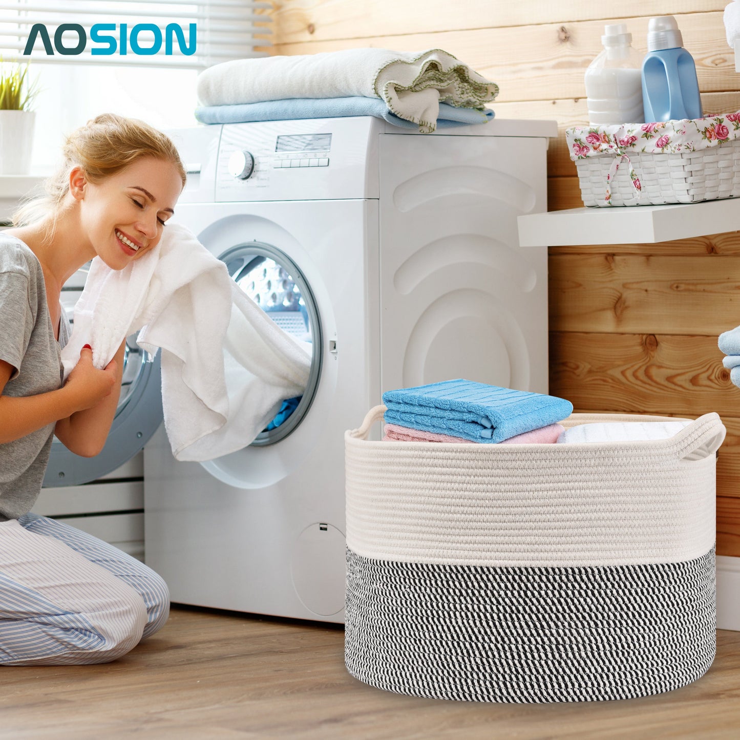 AOSION Blanket Basket, Rope Basket for Bathroom Bedroom
