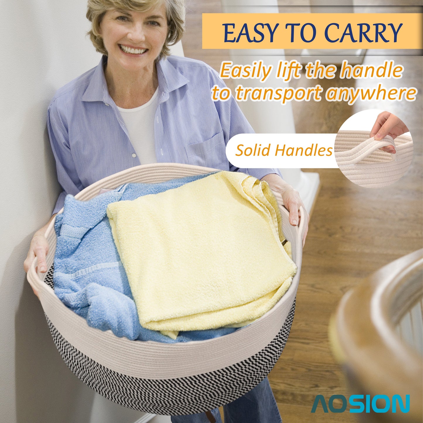 AOSION Blanket Basket, Rope Basket for Bathroom Bedroom