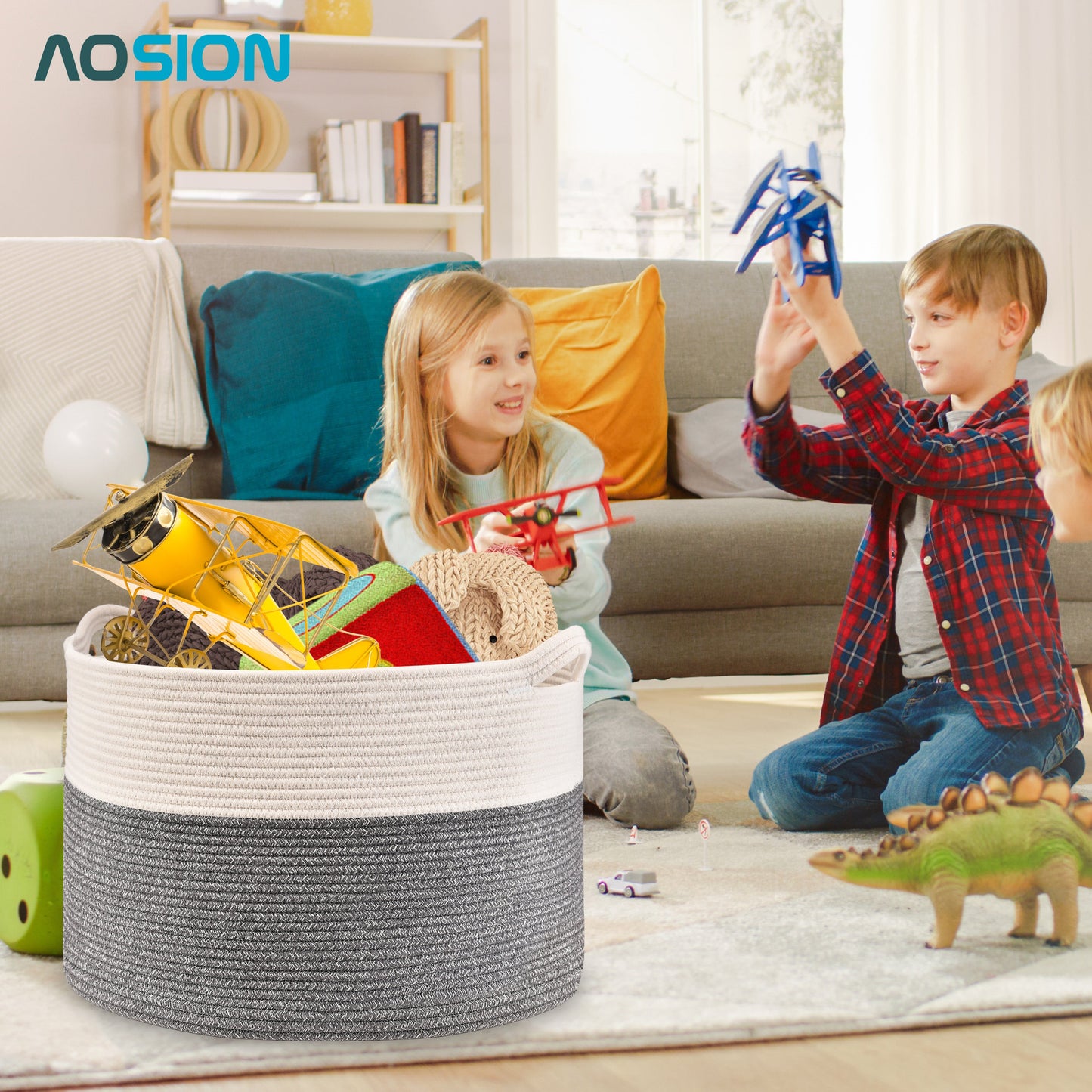 AOSION Blanket Basket, Rope Basket for Bathroom Bedroom