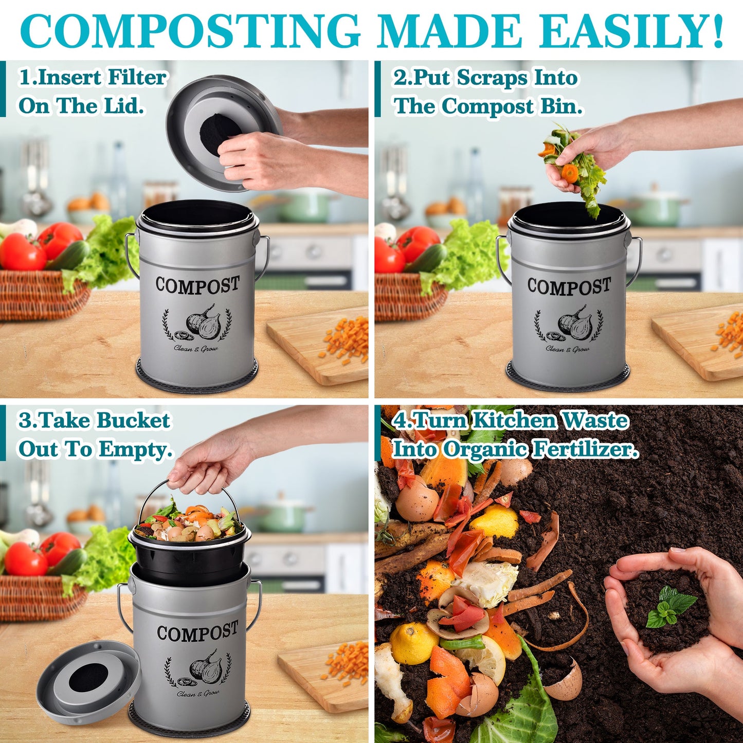 AOSION Compost Bucket, Kitchen Compost Bin