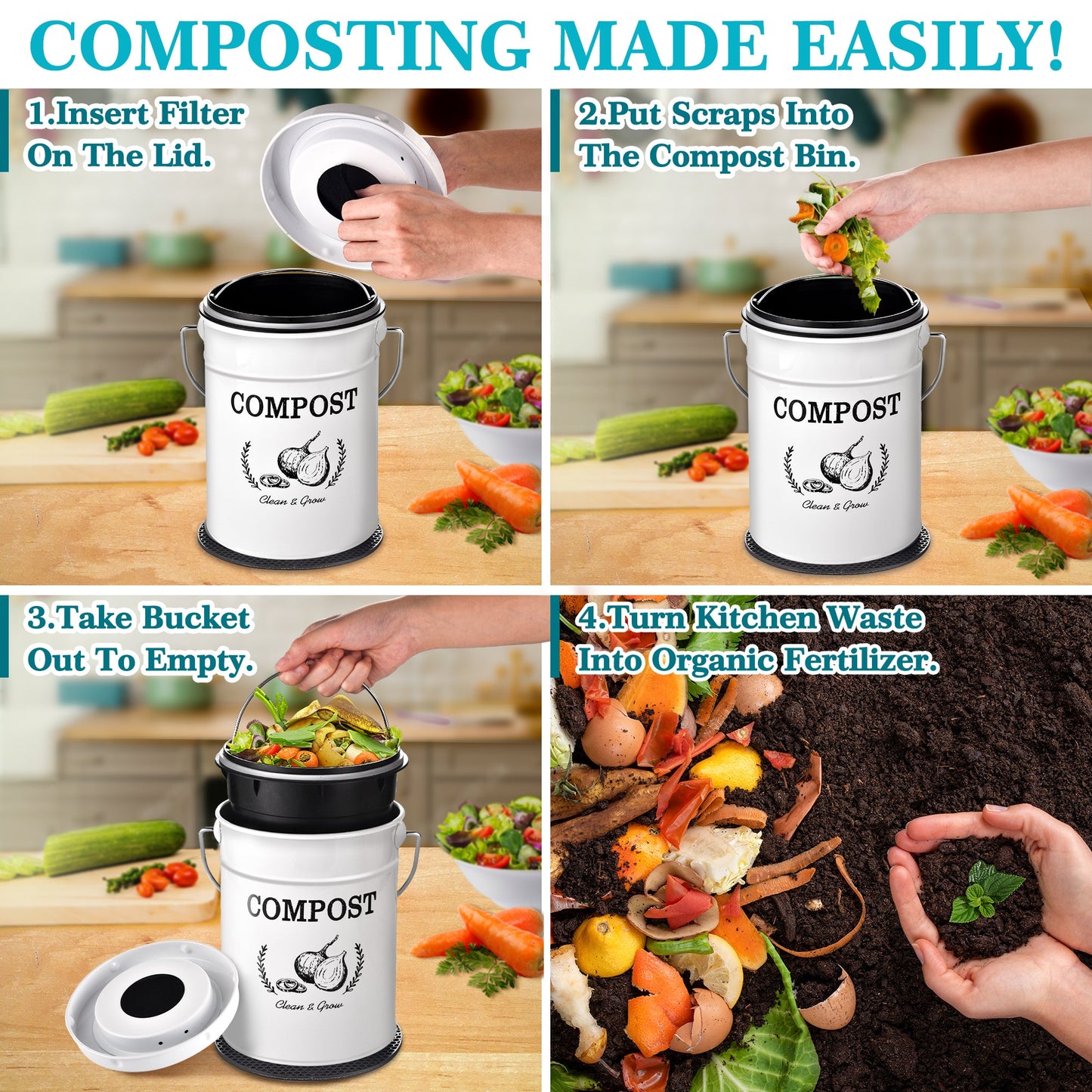 AOSION Compost Bucket, Kitchen Compost Bin