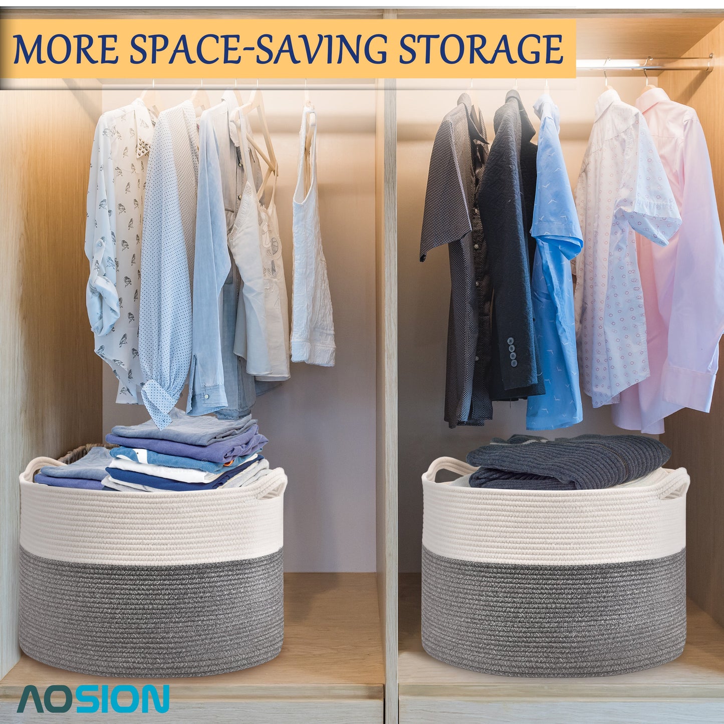 AOSION Blanket Basket, Rope Basket for Bathroom Bedroom