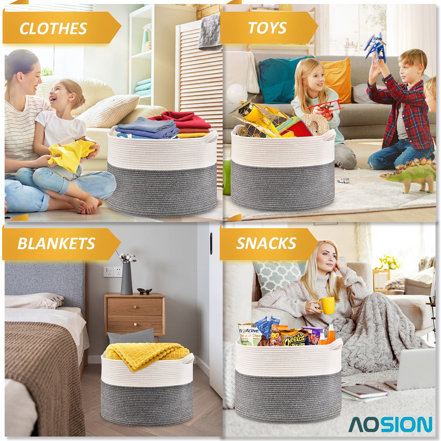 AOSION Blanket Basket, Rope Basket for Bathroom Bedroom