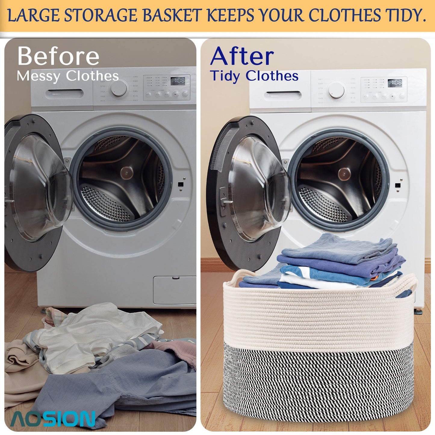 AOSION Blanket Basket, Rope Basket for Bathroom Bedroom