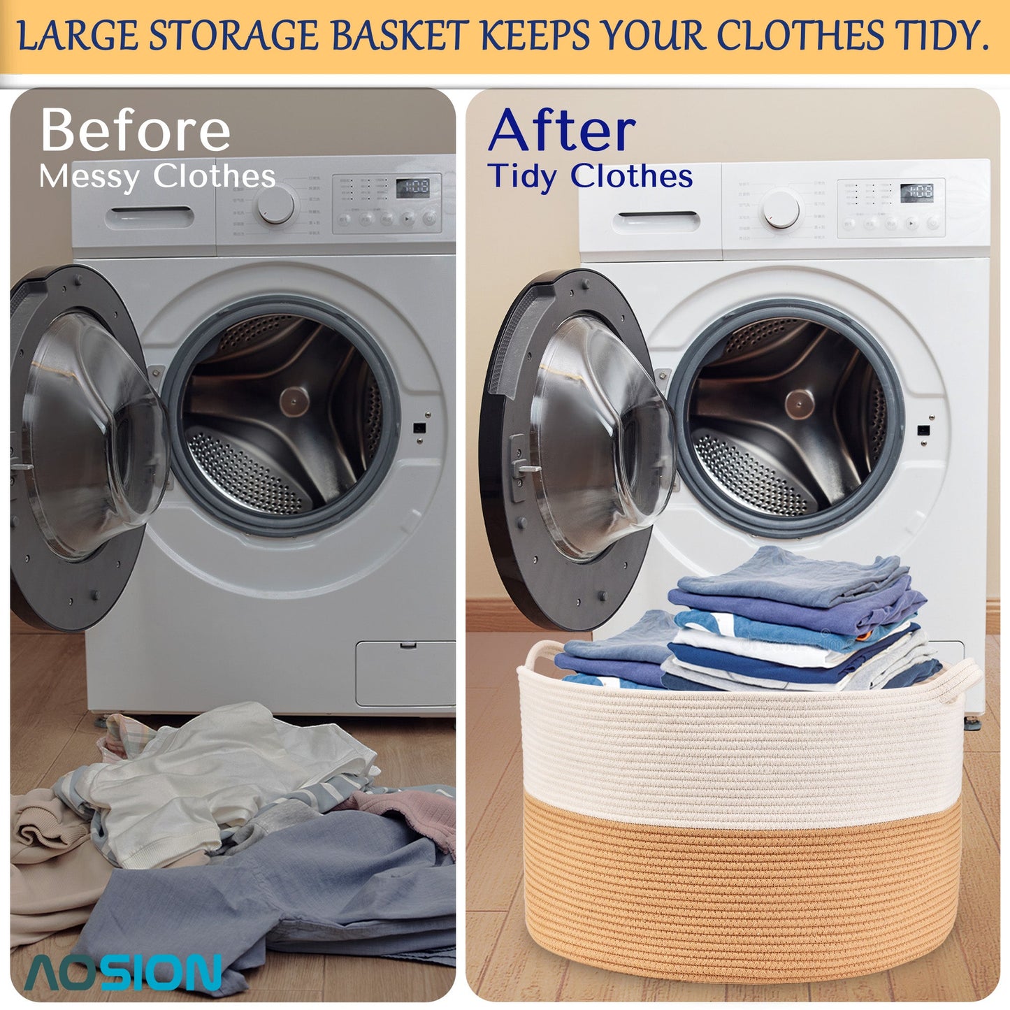 AOSION Blanket Basket, Rope Basket for Bathroom Bedroom