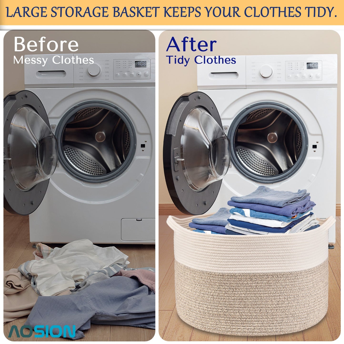 AOSION Blanket Basket, Rope Basket for Bathroom Bedroom