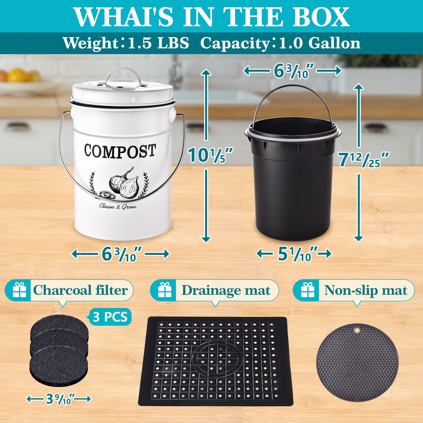 AOSION Compost Bucket, Kitchen Compost Bin