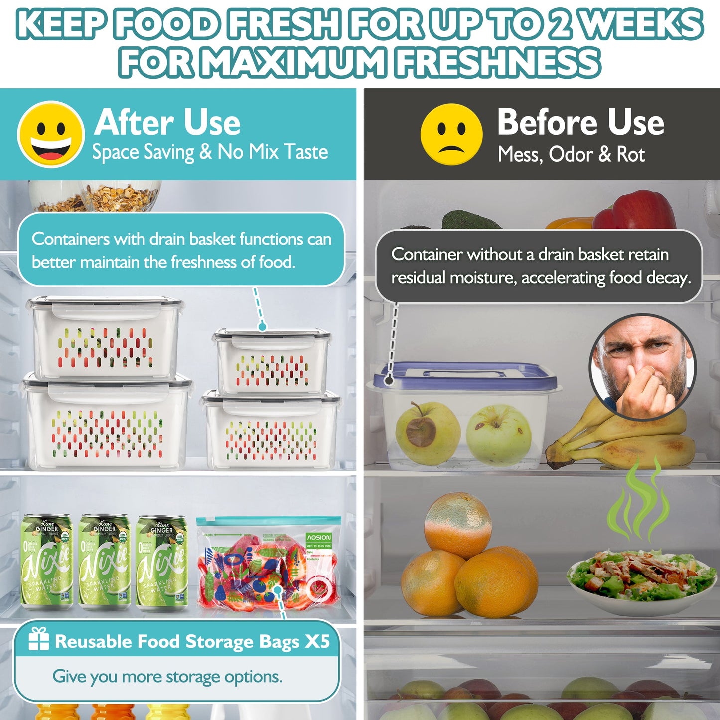 AOSION 8 Pieces Fruit Storage Containers, Fridge Organizer